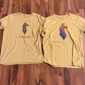 Lot of 2 Cotopaxi Yellow Tees with Multicolor Graphics
